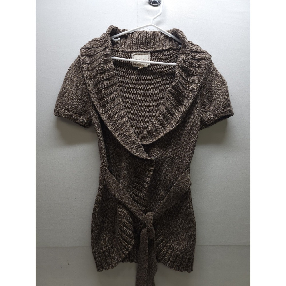 Kenji Knitwear Marled Chunky Knit Shawl Collar Belted Cardigan Sweater Large
